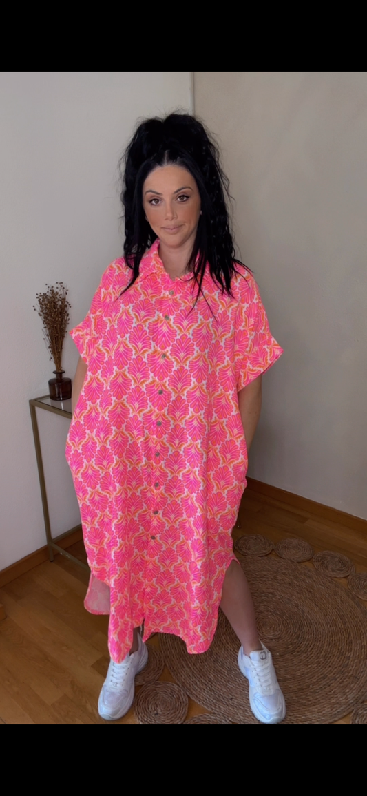 Vestido camisero flúor.