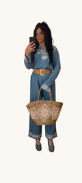 PINTONAS Conjunto Iris azul de denim bordado